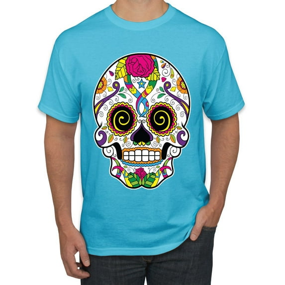Wild Bobby Day Of The Dead Sugar Skull Pop Culture Men Graphic Tee, Light Turquoise, Large