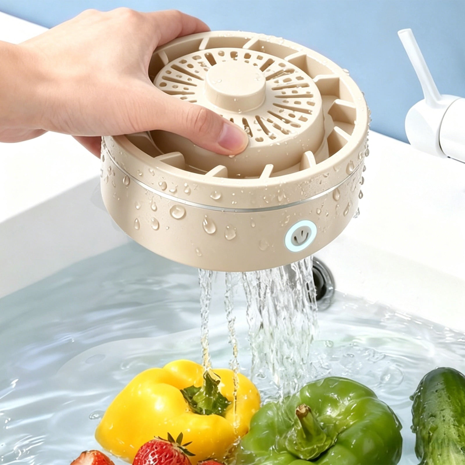 USB Rechargeable Wireless Fruit and Vegetable Cleaner Purifier, Portable Ion Technology Washing Machine - Electric Sanitizer for Meat Vegetables Utensils (Khaki)