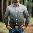 thumbnail image 2 of Hurxie Mens Shirts Button Down Long Sleeve Work Shirt Mens Casual Cowboy Cut Shirts with Two Pockets Dark Gray,3XL, 2 of 7