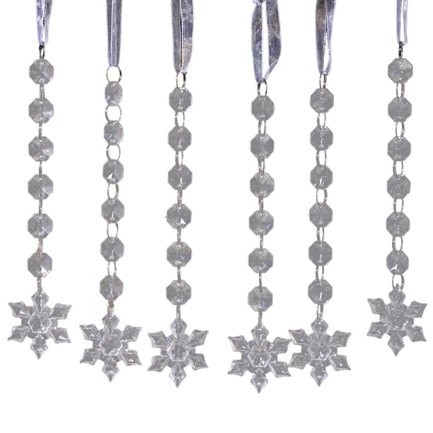 6 piezas de adornos navideños de copo de nieve colgantes de acrílico de cristal, decoración navideña, carámbano, colgante de gota de agua.