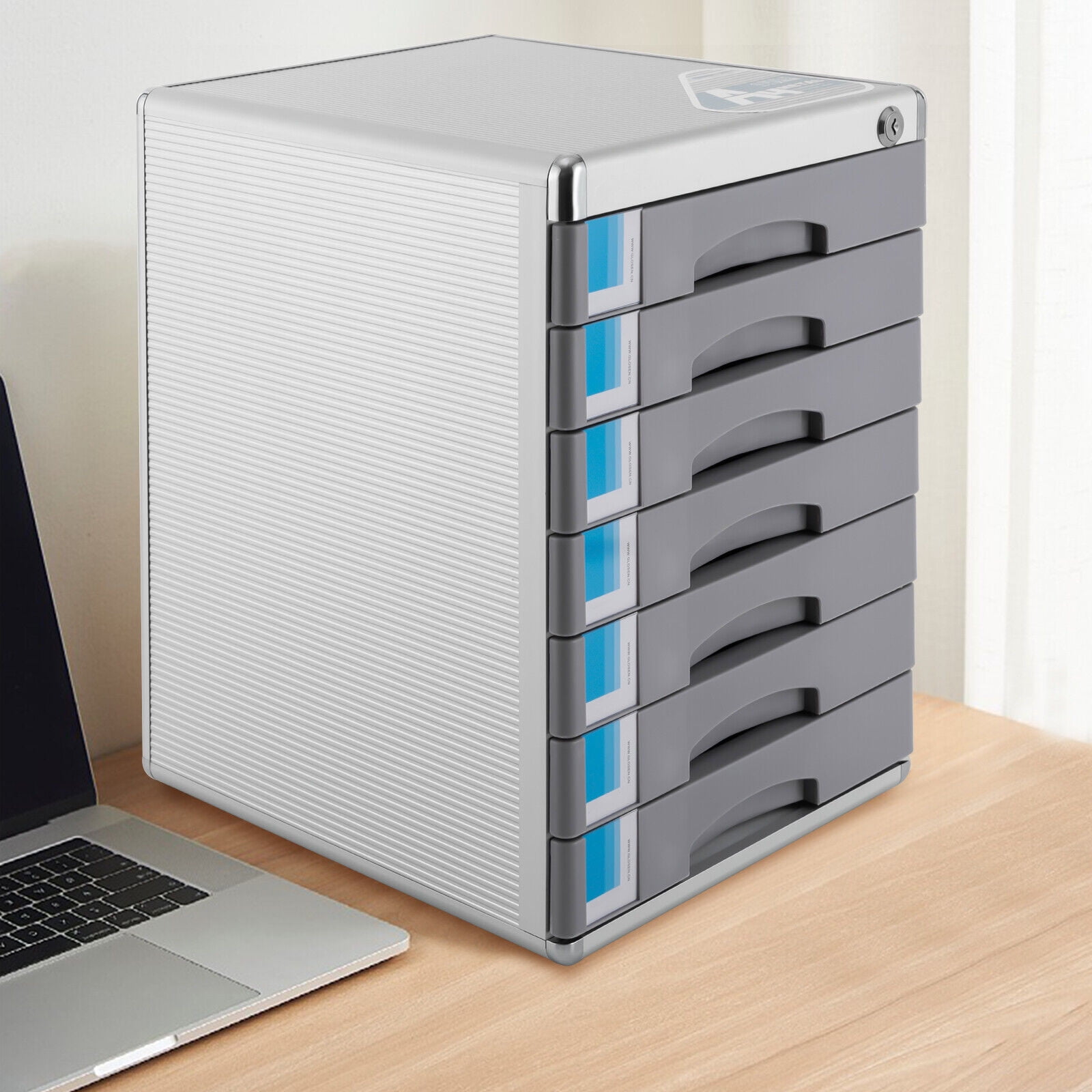 Office Filing Cabinet 7 Drawer Aluminum Alloy File Cabinet With Lock, Grey