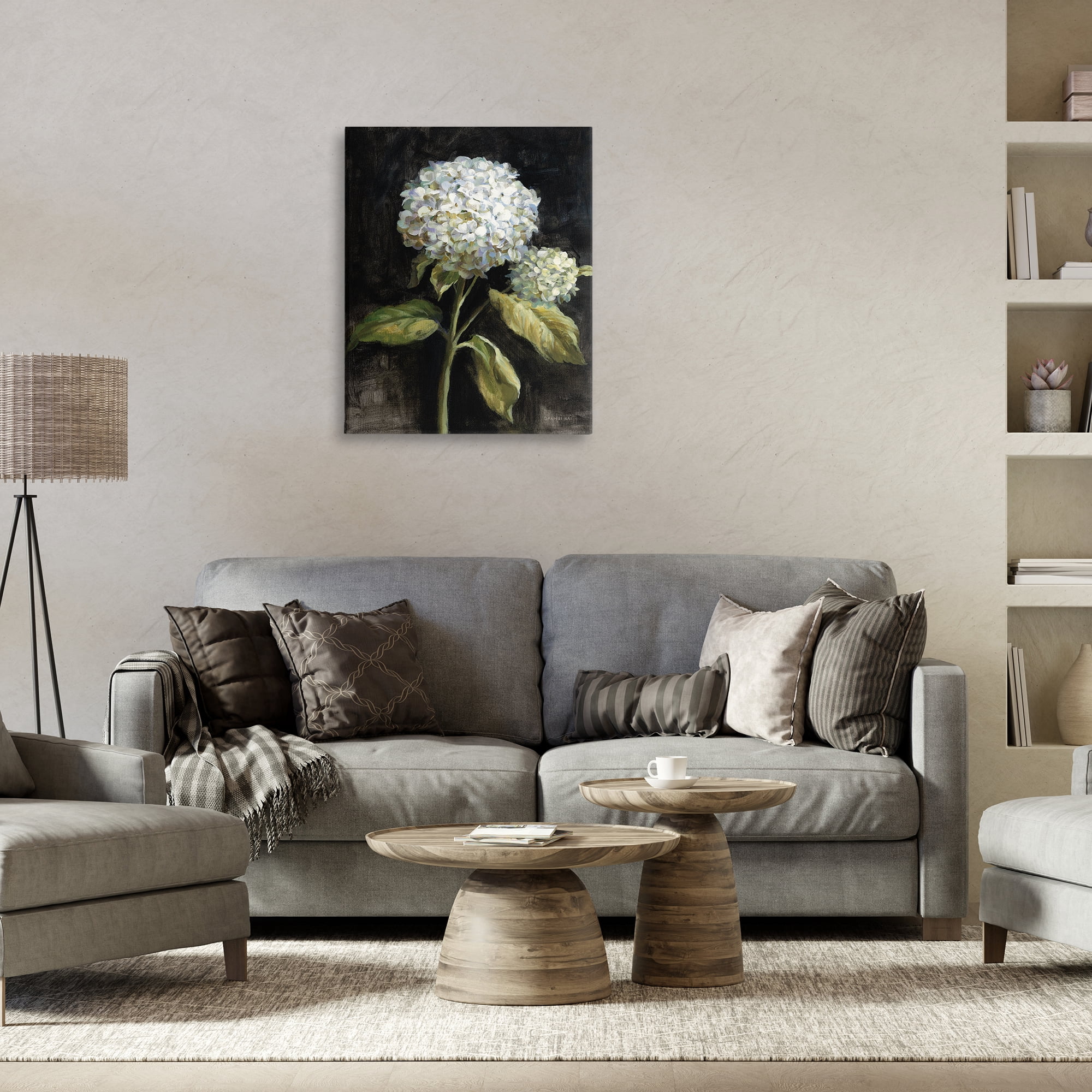Stupell Industries Hydrangea on Black Plants & Flowers Painting Wrapped Canvas Art Print Wall Art, 24 x 30