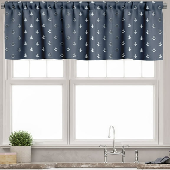 Ambesonne Marine Valance Pack of 2, Anchors Sea Travel Nautical, 54"X18", Bluegrey White