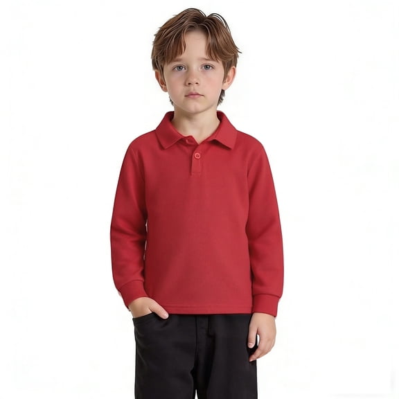 Boys' Polo Shirts Long Sleeve Boys Red Button up Shirt Boys Collared Shirts School Uniforms Shirt for Boys 2-3 Years