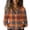Orange, variant on Womens Casual Cuffed Long Sleeve Button Down Plaid Flannel Shirt Tops Summer Blouse Fashion Clothing