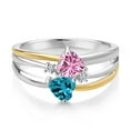 thumbnail image 2 of Gem Stone King 925 Silver and 10K Yellow Gold Pink Moissanite and London Blue Topaz and White Lab Grown Diamond Band Ring for Women (1.07 Cttw, Gemstone, Heart Shape 5MM, Size 8), 2 of 3