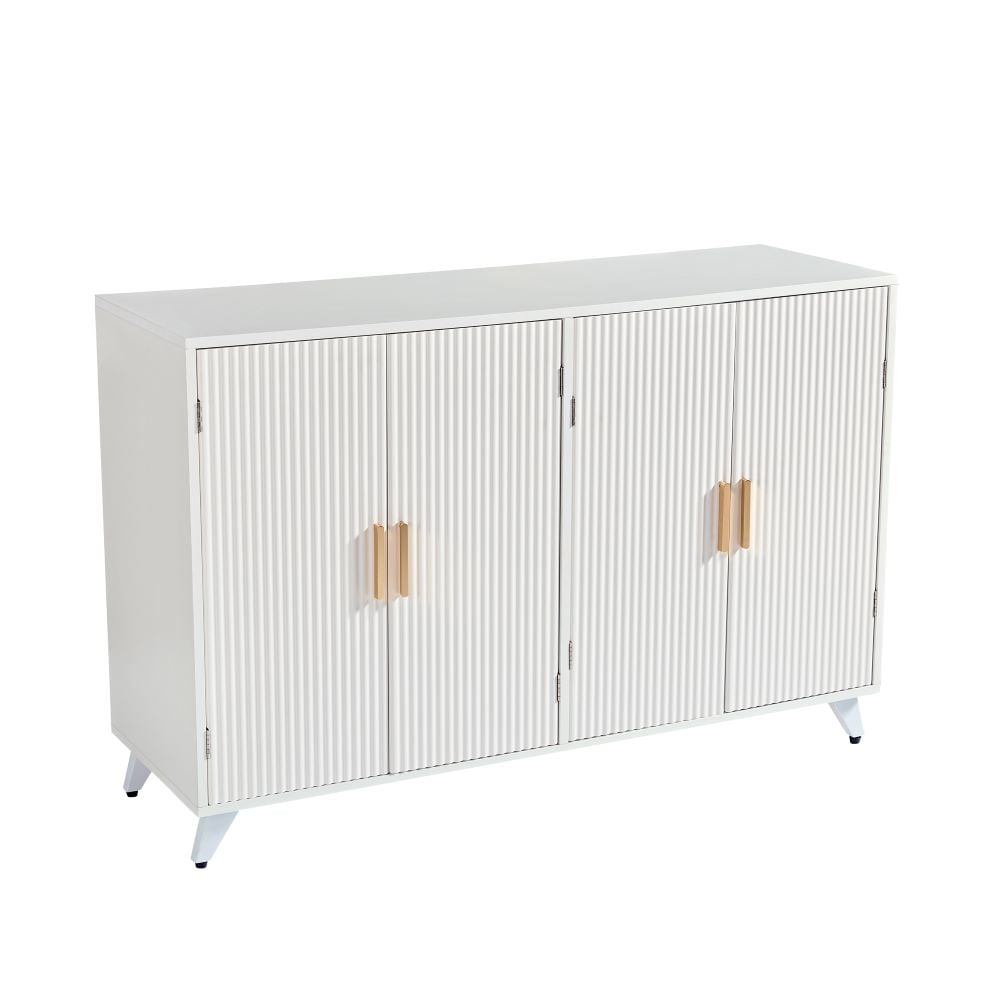 Modern Farmhouse Entryway Accent Storage Cabinet, Waveform Fluted Panel Kitchen Buffet Sideboard with Storage, White