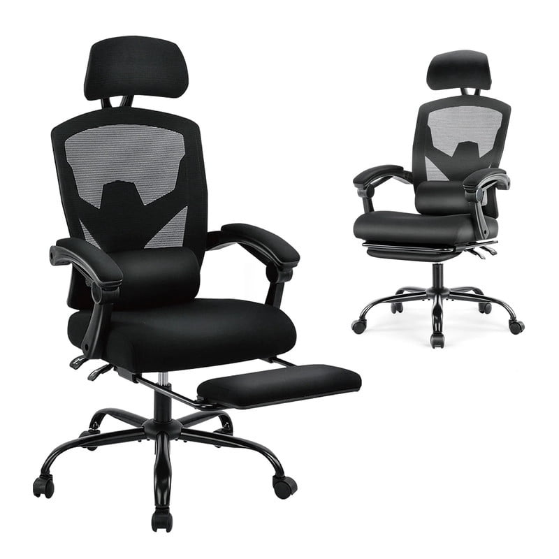 Kelno Ergonomic Office Chair High Back Reclining Swivel Desk Chair Retractable Footrest, Black