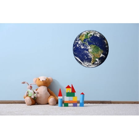 Bedroom Living Room Planet Earth Vinyl Wall Decal Sticker - 10" x 10" Home Art The Globe World Adhesive Decor Design Removable Blue Marble Astronomical Object Multi-color Decoration