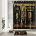 thumbnail image 4 of 4PCS/Set Money Bathroom Set Shower Curtain set for Bathroom,Black Gold Hundred US Dollar Bills Cash Benjamin Franklin Bathroom Decor, Waterproof Fabric Bath Curtain,Non-Slip Bath Rugs Toilet Mats, 4 of 10