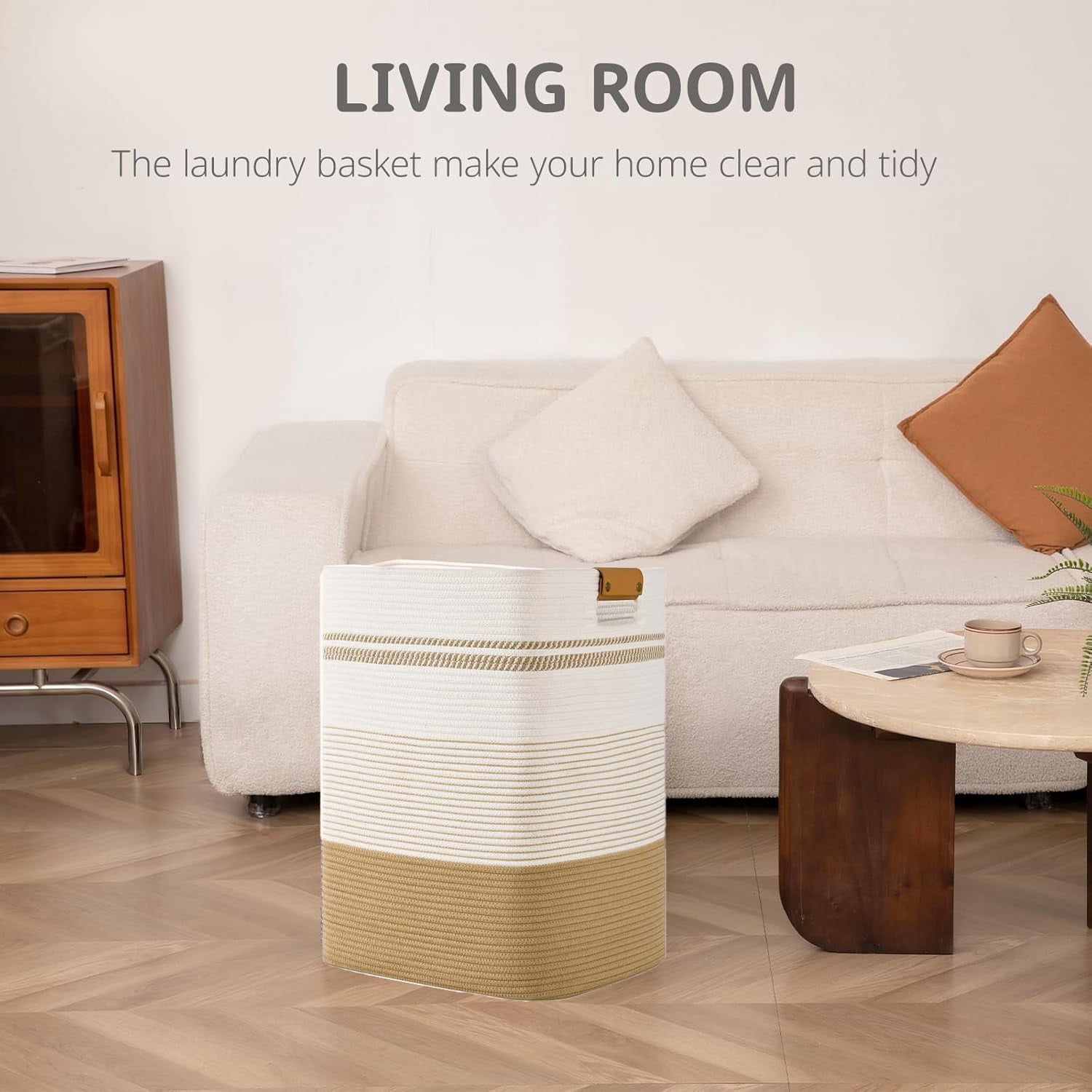 88L Tall Large  Laundry Basket with Leather Handles, ,Collapsible Laundry Hamper,Woven Laundry Baskets and Storage Hampers for Decorative Storage of Dirty Clothes, Toys, and Blankets