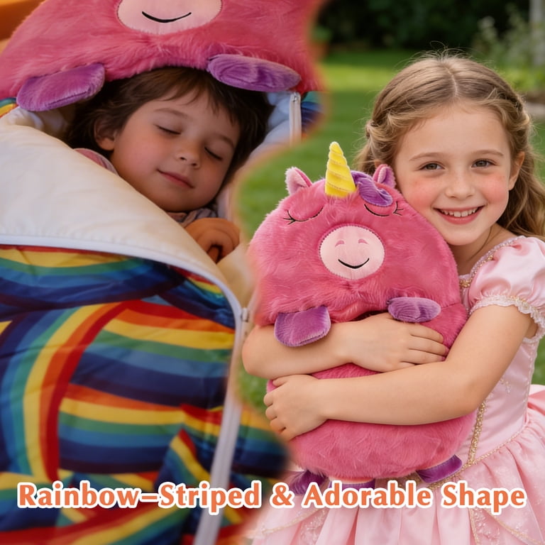 a rain bow slppeing bag for kidsin a Bollepo: Glowing Sleeping and Valentines Day Kids Unicorn Sleeping Bag with