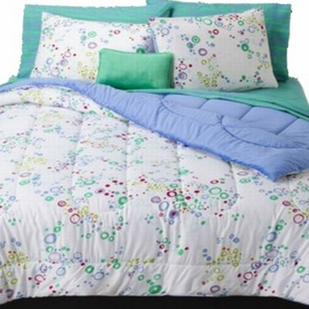 Full Bed In Bag Blue Bubble Dot Comforter Sheets Shams & Pillow