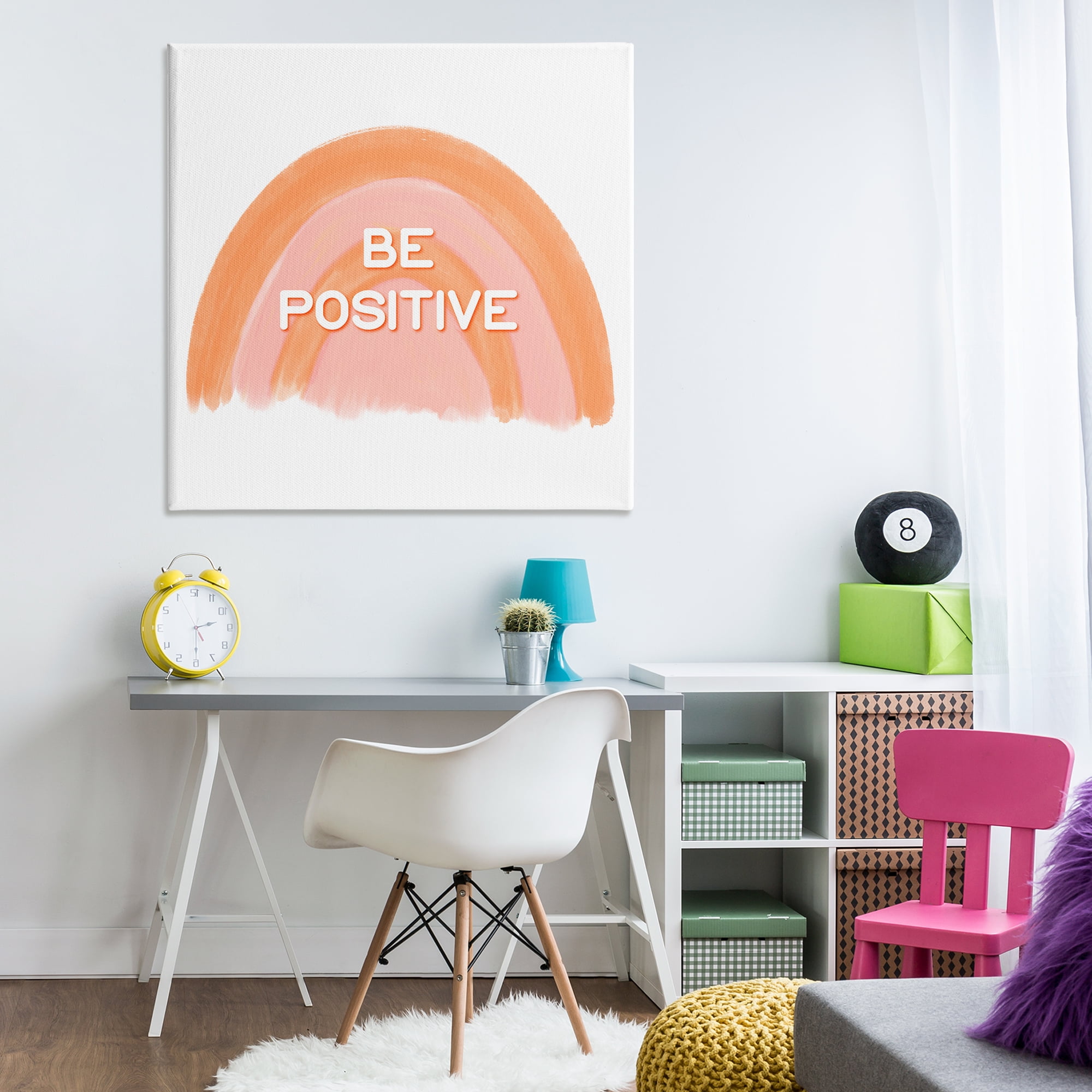 Stupell Industries Orange Be Positive Text & Numbers Painting Wrapped Canvas Art Print Wall Art, 36 x 36