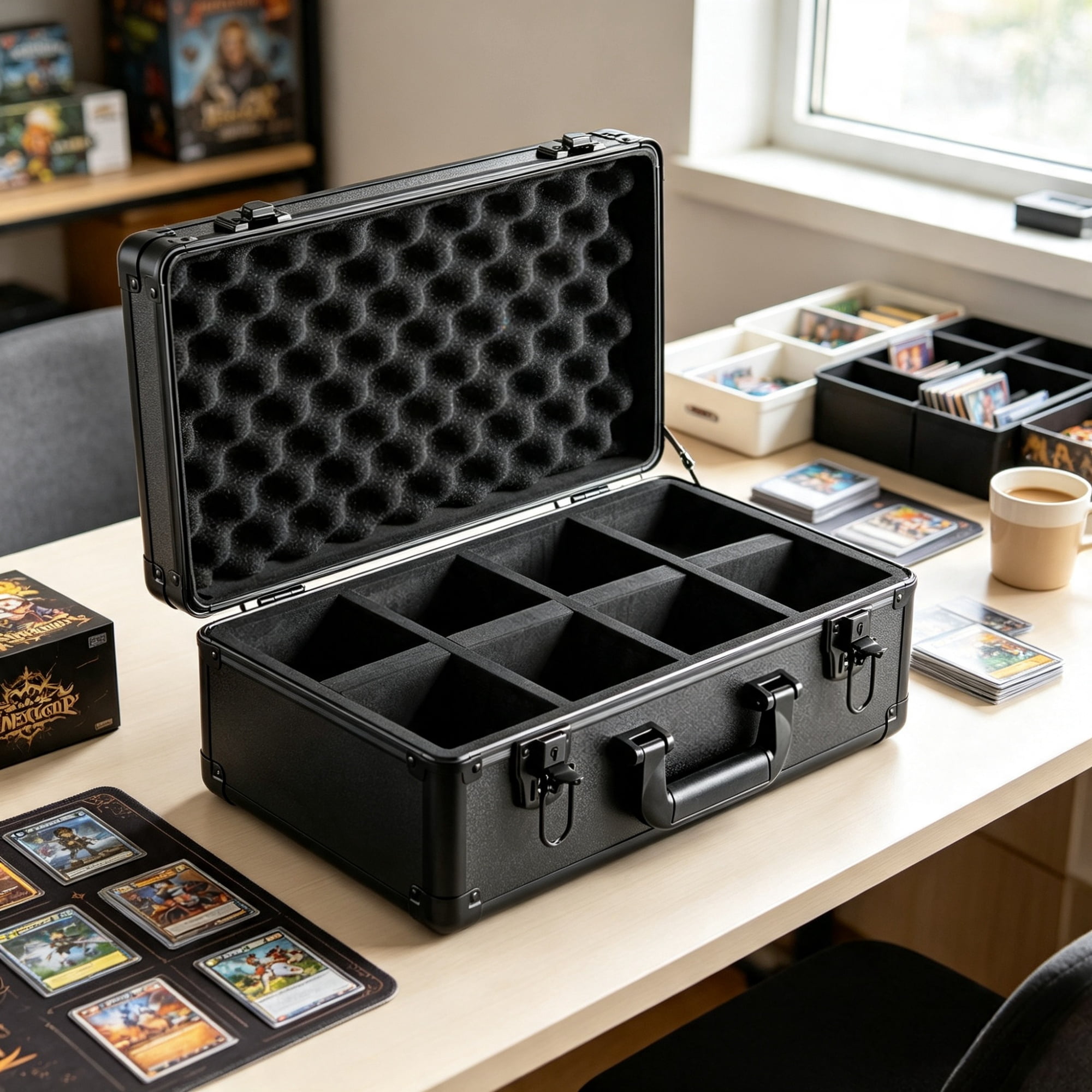 Graded Card Storage Box (4 Slots), Graded Sports Cards Holder Carrying Case with Key Lock Foam Dividers