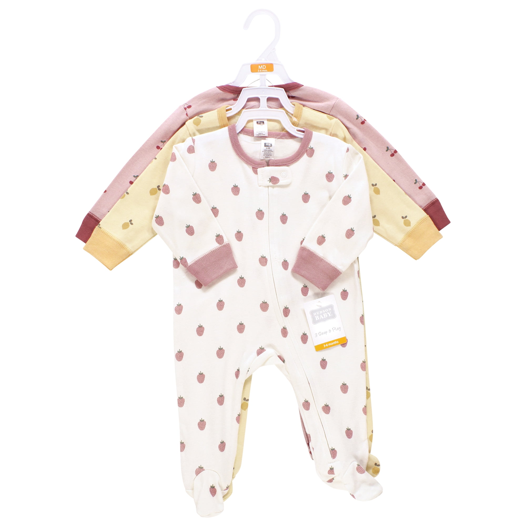 Hudson Baby Infant Girl Cotton Sleep and Play, Assorted Fruit, 0-3 Months