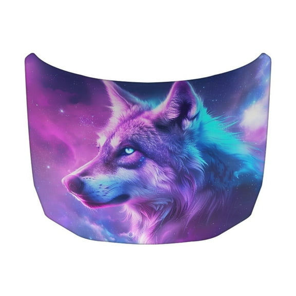 FORUDESIGNS Galaxy Wolf Print Car Hood Cover Stretchable Car Bonnet Banner Polyester Can be Washed Engine Cover Protective Vehicles Decorate Accessories