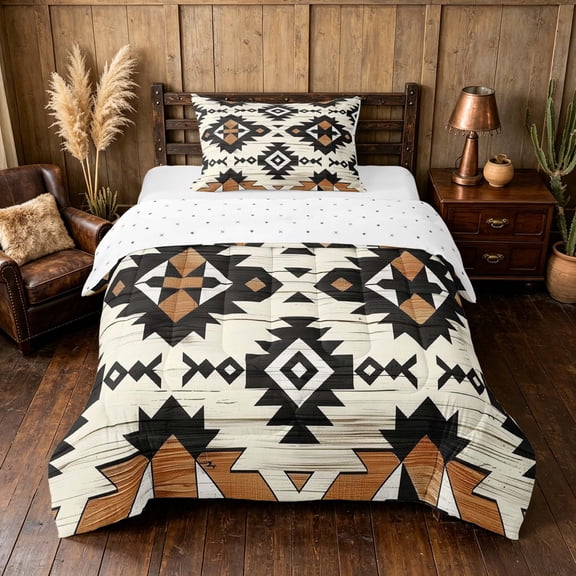 Manfei Southwestern Geometric Twin Comforter Sets, Hippie Aztec Bedding Set, Brown, Black and White, Reversible 2-Piece, 1 Comforter and 1 Pillowcase