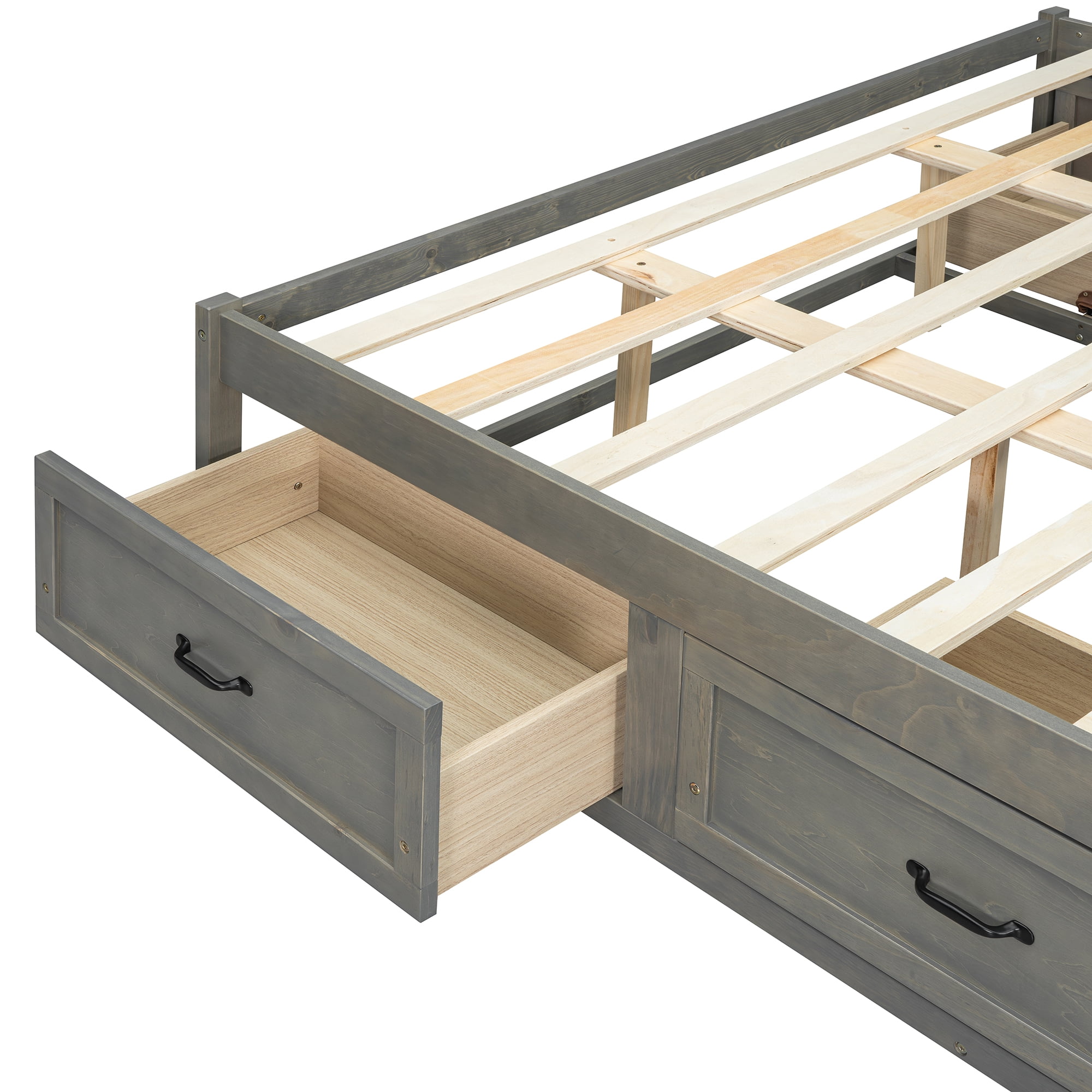 Aukfa Queen Size Storage Platform Bed with 6 Drawers, Farmhouse Captain Bed Frame, Antique Gray