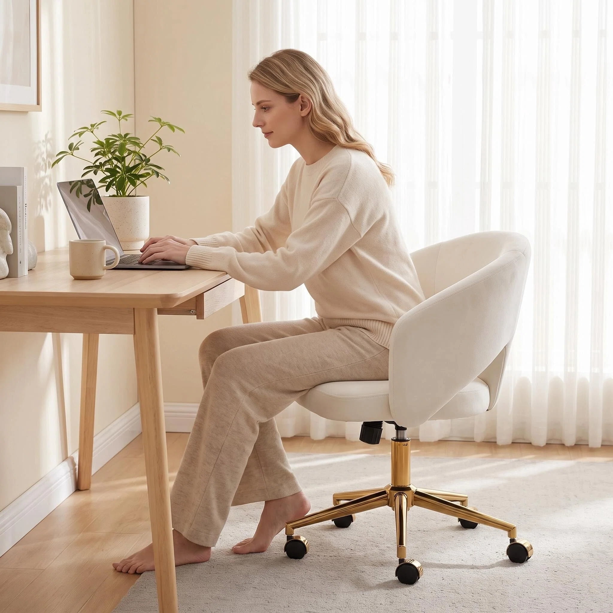 Garitin Office Chair and Ergonomic Swivel Desk Chair 23.6 Inch, Comfortable Seating with Memory Foam Cushion for Home Bedroom, White