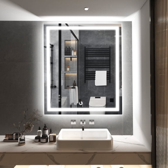 SUMERAIN 30 x 36 Inch LED Bathroom Mirror with Lights, Anti-Fog Stepless Dimmable Smart Bathroom Vanity Mirror with 3 Color Temperatures, Tempered Glass Wall Mounted Lighted Vanity Mirror
