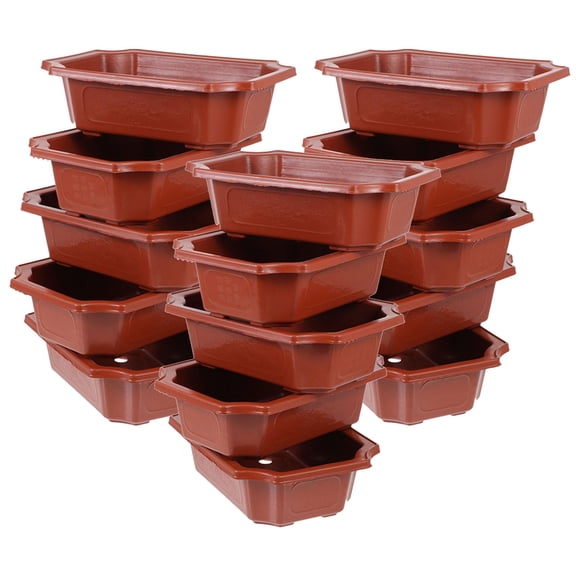 Mobestech 16Pcs Red Rectangular Plastic Planters with Drainage for Succulent Flower and Cactus Planting