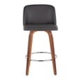 thumbnail image 6 of Lumisource Toriano Mid-Century Modern Fixed-Height Counter Stool in Walnut Wood with Square Black Footrest and Grey Faux Leather - Set of 2, 6 of 7