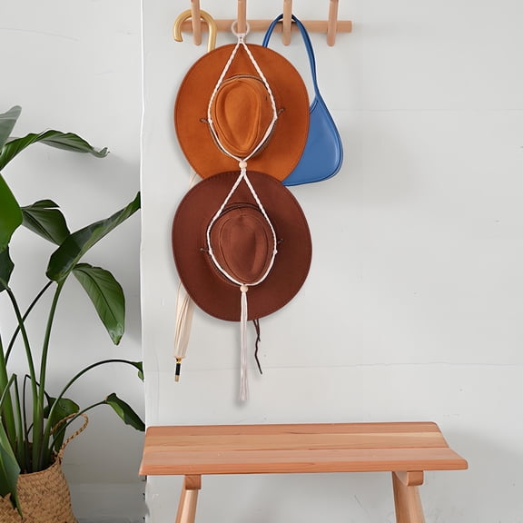 Multi-layer Hat Hangers Boho Hat Rack Cowadult Hat Hanger Back of Door Hat Organizer,Rope Hat Storage Rack