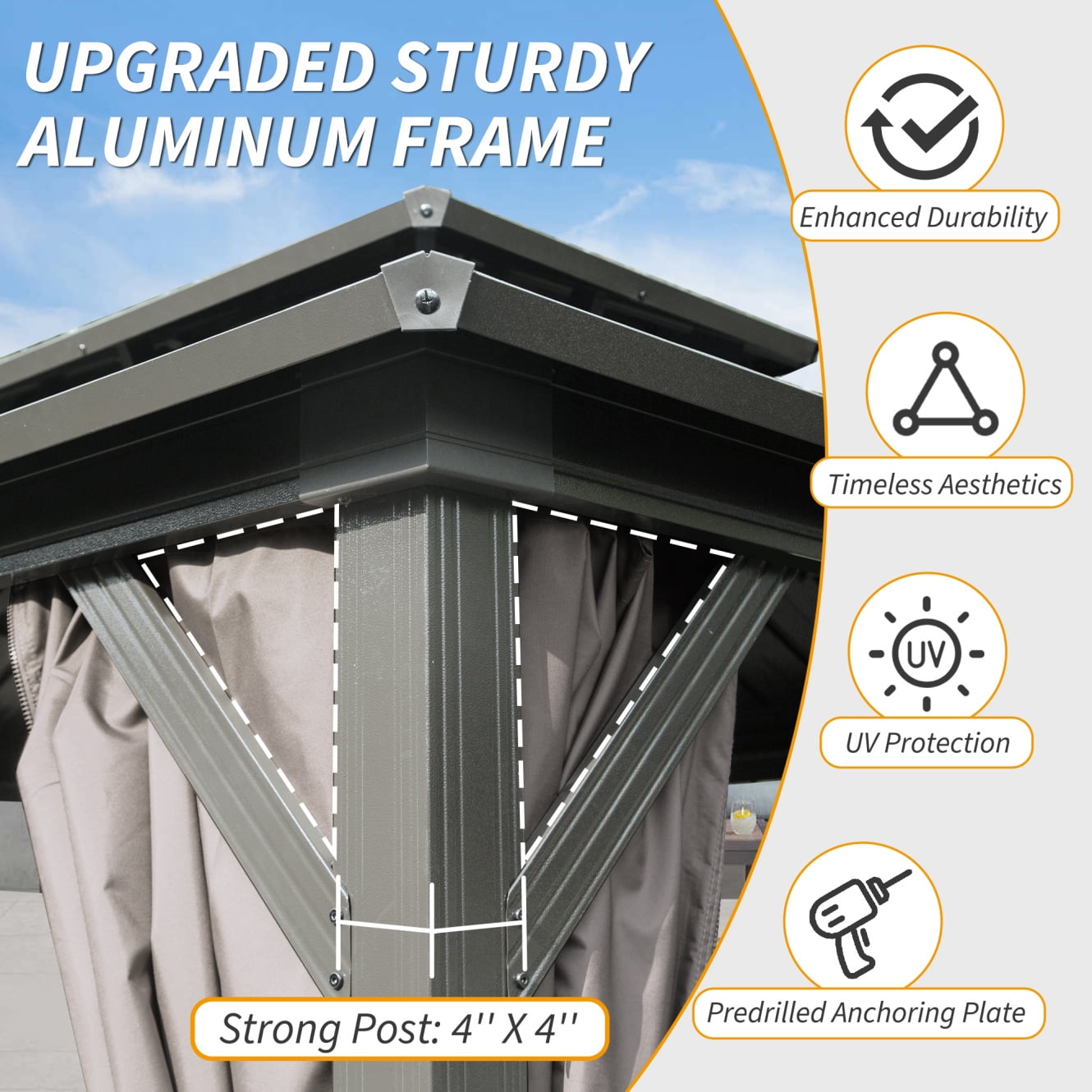8'x10' Hardtop Gazebo,Aluminum Metal Outdoor Gazebo with Galvanized Steel Double Roof,Breathable Netting and Curtains,for Party,Dining,Wedding,Patio,Garden,Grey