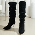 thumbnail image 5 of Women's Mid-Calf Boots Slim Pleated Knee Length Solid Plus Heel Fashion Boots for Autumn Wear, 5 of 9