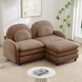thumbnail image 2 of Teddy Fabric Cloud Loveseat Sofa - Curved Backrest with Lumbar Pillows, 2-Seater Modular Sectional Couch with Movable Ottoman & Double-Layer Cushion, Camel, 2 of 15