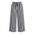 thumbnail image 5 of Mifsaly Striped Pants Women Wide Leg Casual Trousers Lightweight Relaxed Fit Lounge Everyday Bottoms Black,XXL, 5 of 7