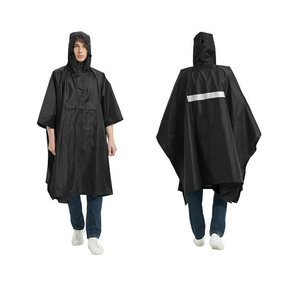 3-in-1 Adult Reusable Rain Poncho with Hood, Portable for Picnics, Hiking, Camping, and Converts to Tent Mat