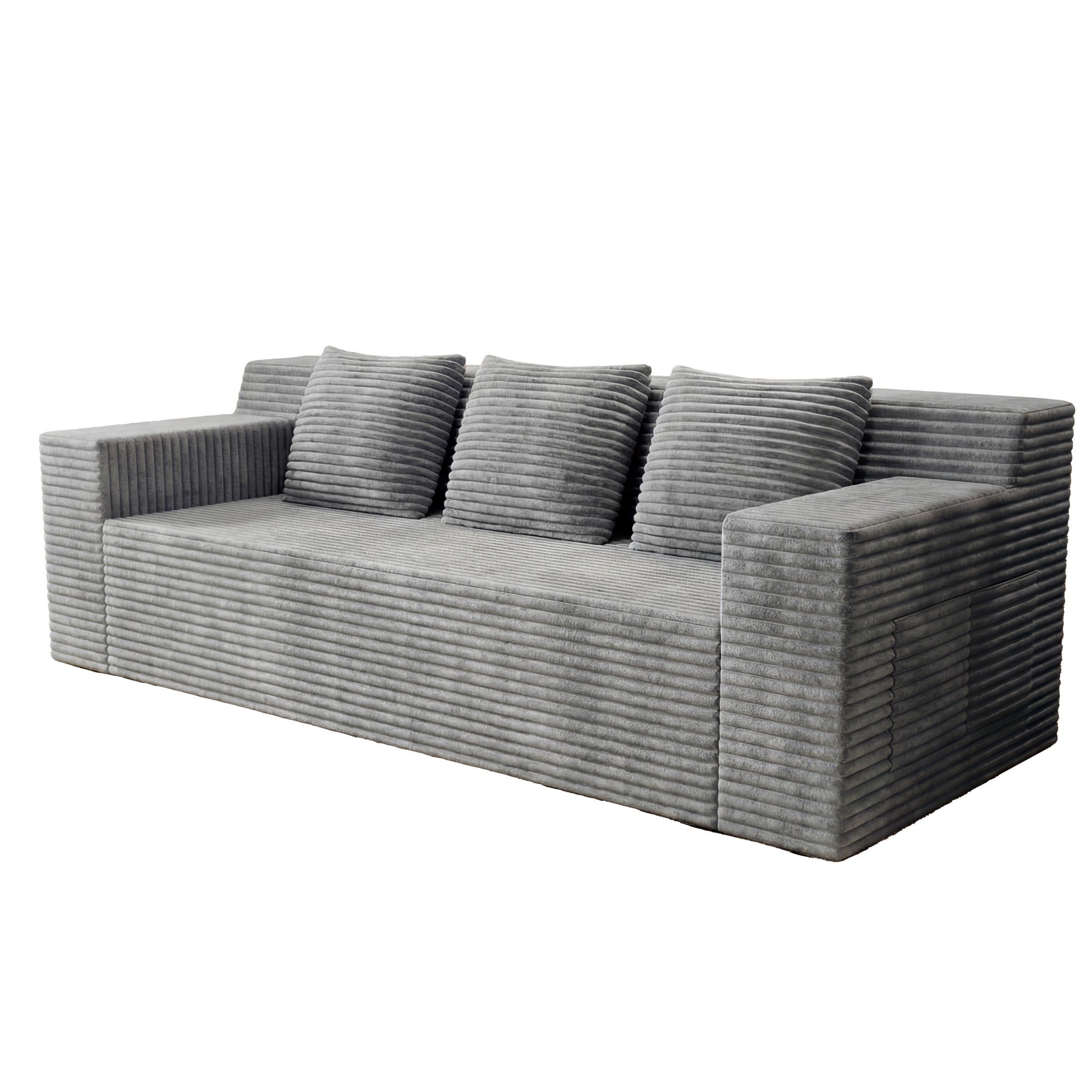 Aukfa 71" 3-Seater Modular Sofa, Corduroy Deep Seat Couch, No Assembly Comfy Sofa for Living Room, Bedroom, Apartment, Light Gray