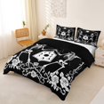 thumbnail image 2 of Homewish Funny Skeleton Duvet Cover Queen,Happy Halloween Queen Bedding,Black White,Vintage Floral Comforter Cover,Black Reversible,3pcs,1 Duvet Cover and 2 Pillowcases, 2 of 6