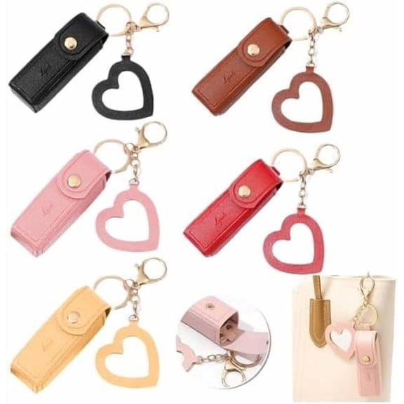 5 count Lipstick Holder  PU Leather Potable Chapstick Holder with Mirror Soft Lip-Balm Holder Travel Storage Case, Lipstick Pouch, Mini for Chapstick Perfume Fingernail Polish