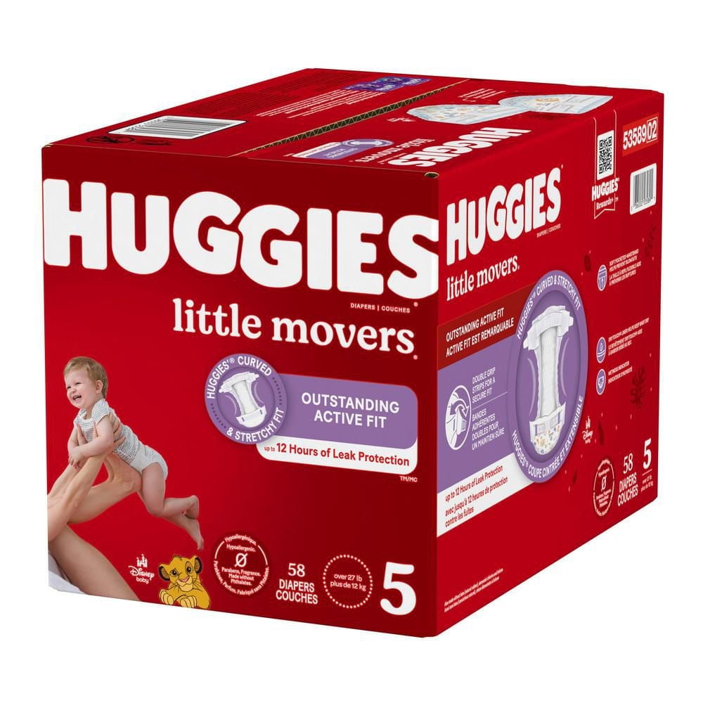 Huggies Little Movers Baby Diapers, Giga pack, Sizes 3-8 | 76-38 Count, Sizes 3-8 | 76-38 Count