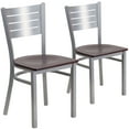 thumbnail image 2 of BizChair 2 Pk. Silver Slat Back Metal Restaurant Chair - Mahogany Wood Seat, 2 of 8