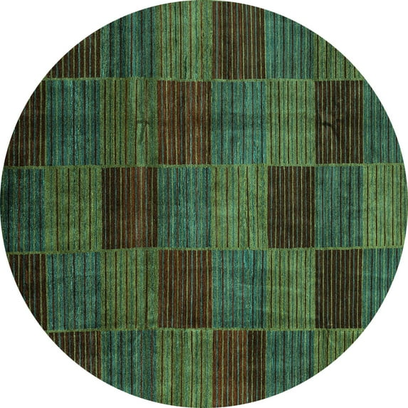 Ahgly Company Indoor Round Checkered Turquoise Blue Modern Area Rugs, 7' Round