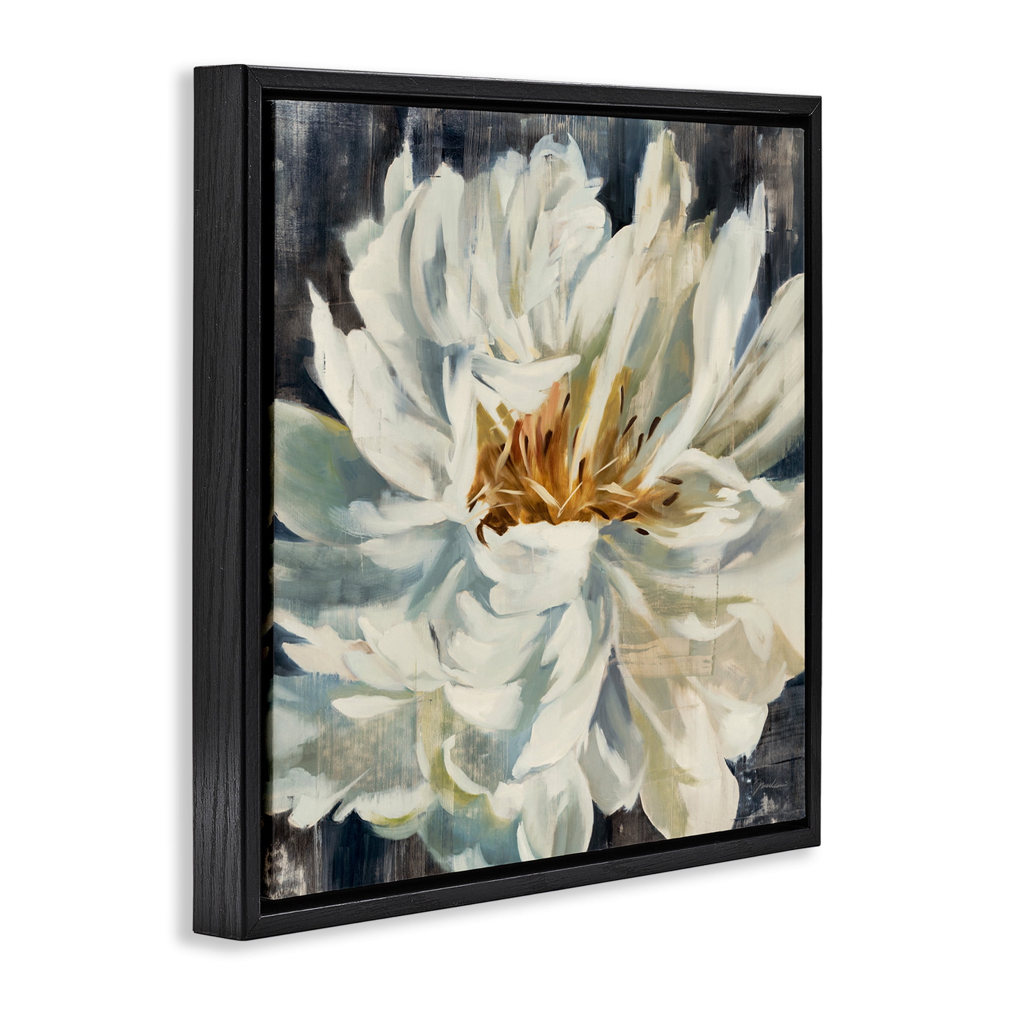 Stupell Industries Organic Blooming White Petals Botanical & Floral Painting Black Floater Framed Canvas Art Print Wall Art, 25 x 25
