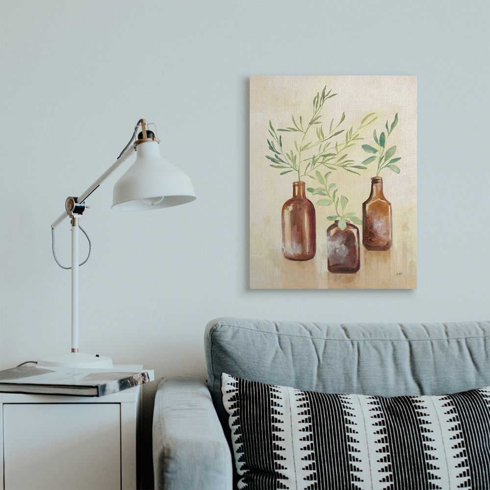 Stupell Industries Abstract House Plants in Glass Green Brown Painting Canvas Wall Art Design by Julia Purinton, 24" x 30"