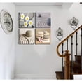 thumbnail image 2 of Painting 4 Panels Beach Stone Sand Daisy Flower Beauty Canvas Picture for Wall Decor Home Decor Stretched by Wooden Frame 12x12inx4, 2 of 5