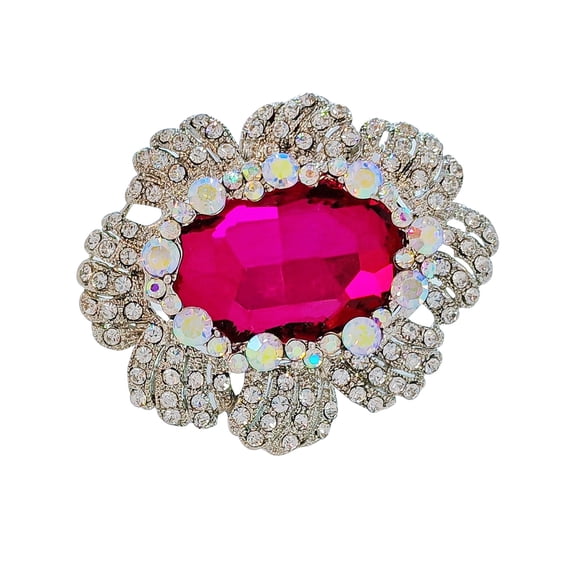 Jewelblings Nature Inspiration AB Crystal Accent Oval Shaped Flower Hot Pink Green Red Stone Women Brooches and Pins Vintage Costume Jewelry