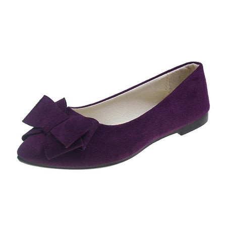 hopeusnice Clearance Women s Bowknot Flat Shoes Pointed Toe Ballerina Flats Comfortable Slip On Ballerinas for Wedding Party Daily Wear Purple 35