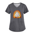 thumbnail image 1 of Camiseta rosa con cuello en V y temática de Halloween para mujer con un bonito diseño de fantasma y arcoíris, cómoda y casual, 1 of 3