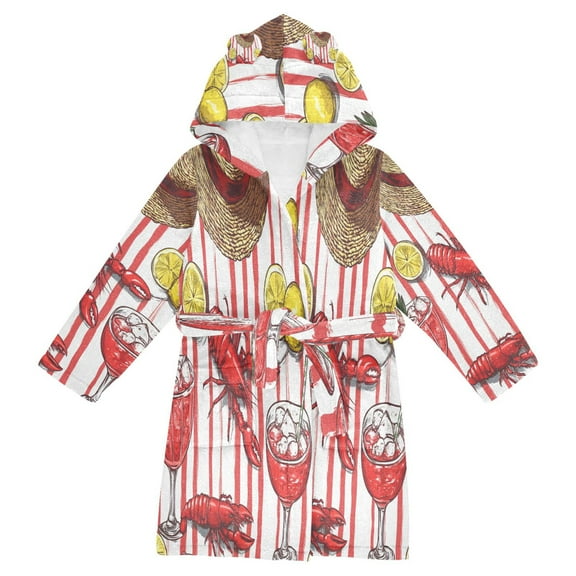 FORMRS Niños Bathrobe Unisex Hooded Robe Soft Plush Pajamas Sleepwear, Size 2-3T, Red Lobster