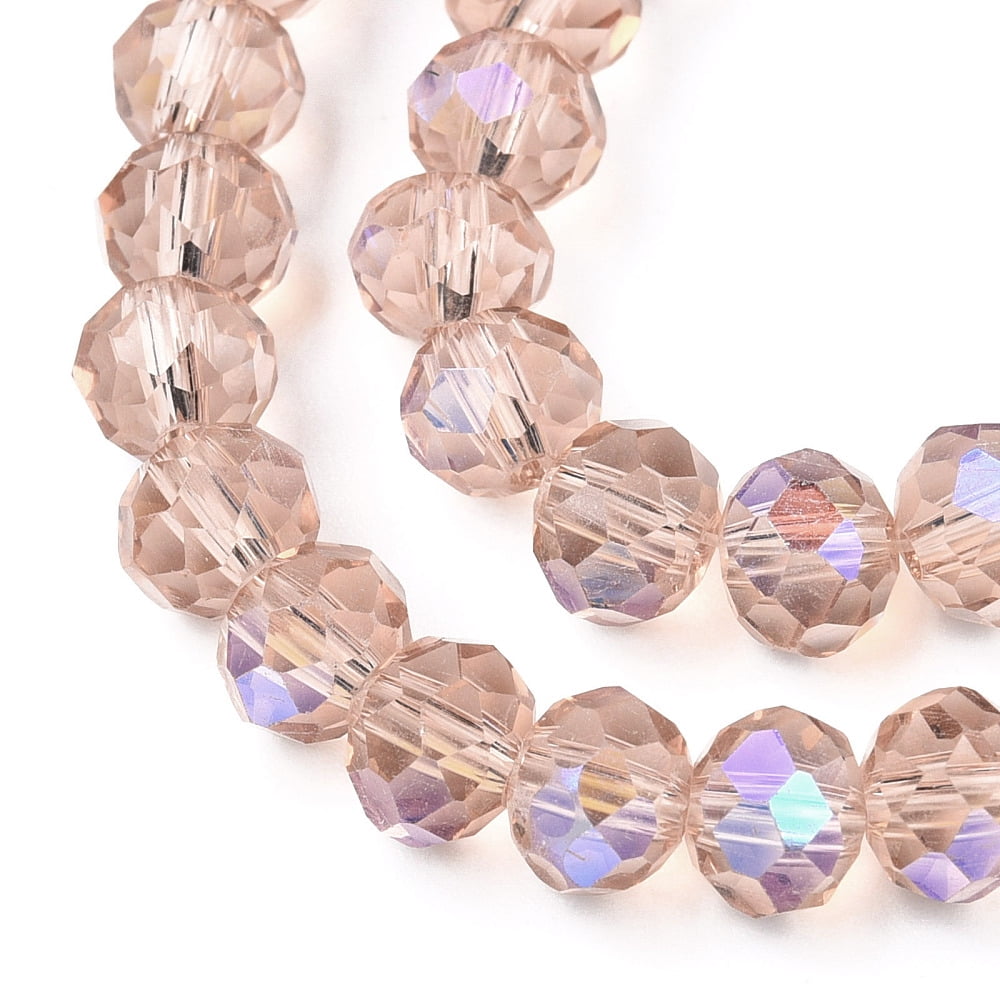 10 strand Electroplate Glass Beads Strands Half Rainbow Plated Faceted Rondelle PeachPuff 10x8mm Hole: 1mm 60~61pcs/strand 46~48cm