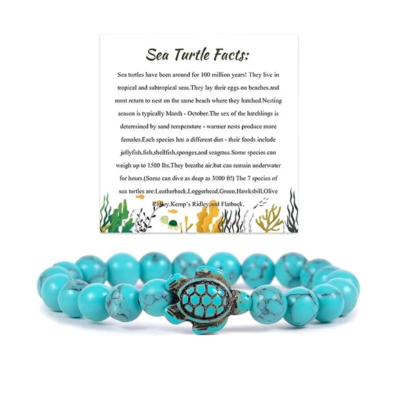 DESIGNICE Sea Turtle Tracking Bracelet, Ocean Sea Turtle Bracelets, Save Beach Jewelry, Natural Stone Colorful Elastic Turquoise Stretch Bracelet Friendship Gifts for Women Men