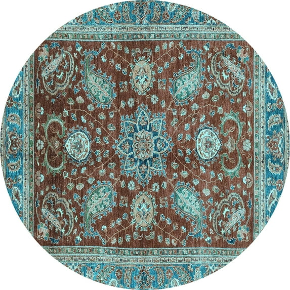Ahgly Company Indoor Round Abstract Light Blue Modern Area Rugs, 5' Round