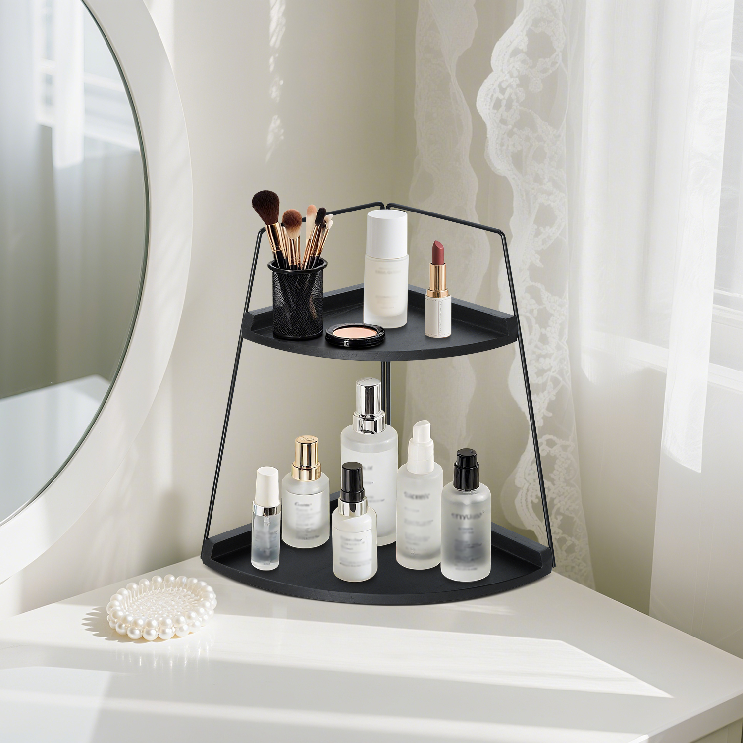 Countertop 2-Shelf Wood Counter Standing Bathroom Organizer